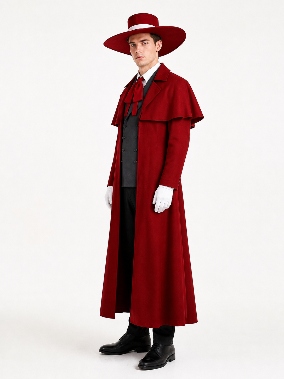 Vampire Costume with Long Coat and Hat side view