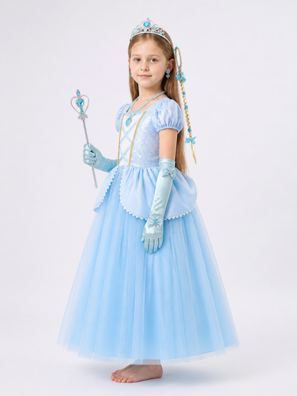 Children’s Halloween costume with a full skirt dress and crown side view 2