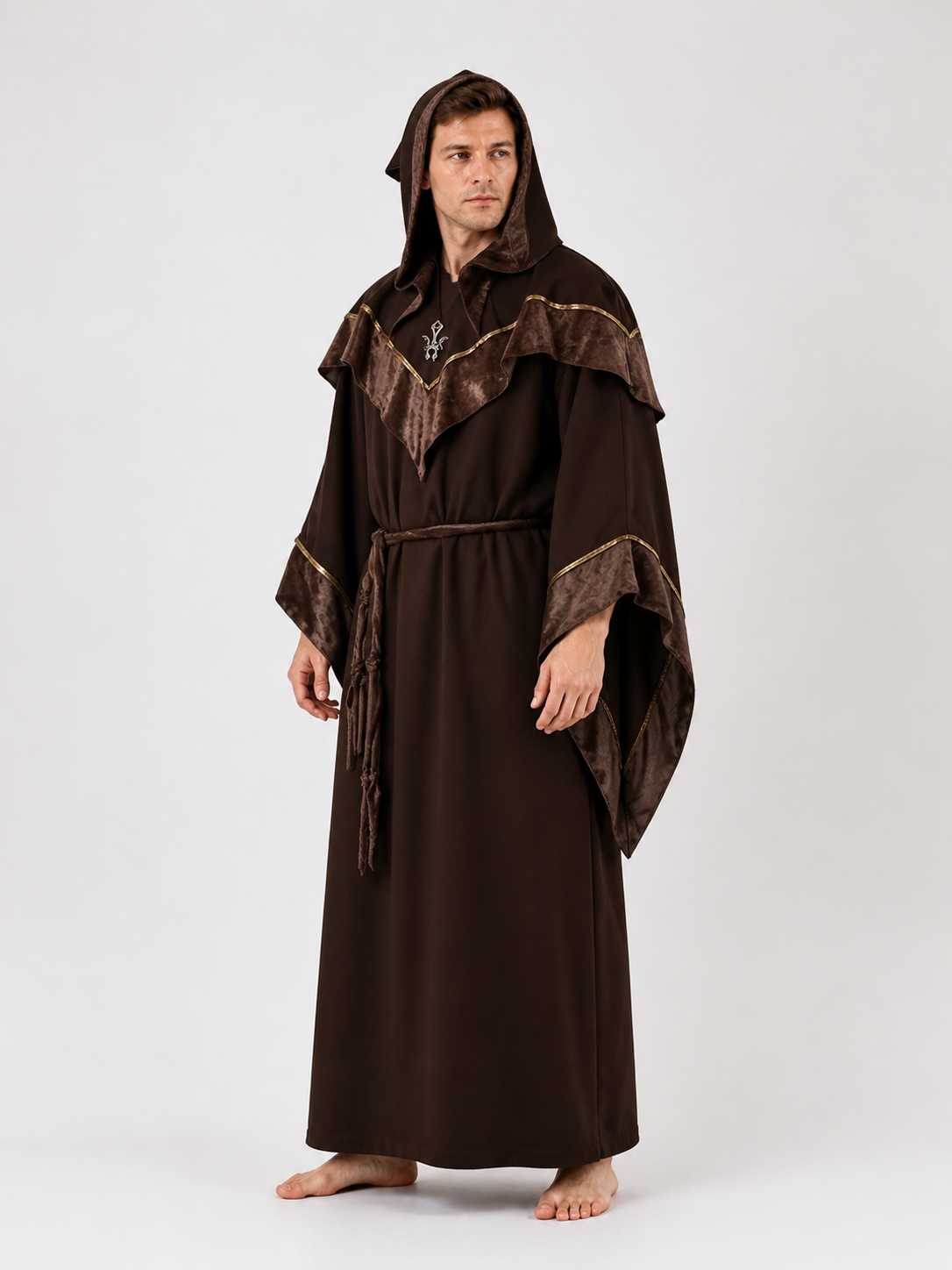 Brown Hooded Wizard Costume side view