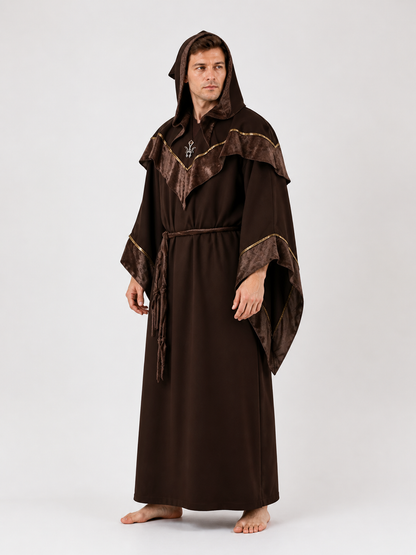 Brown Hooded Wizard Costume side view