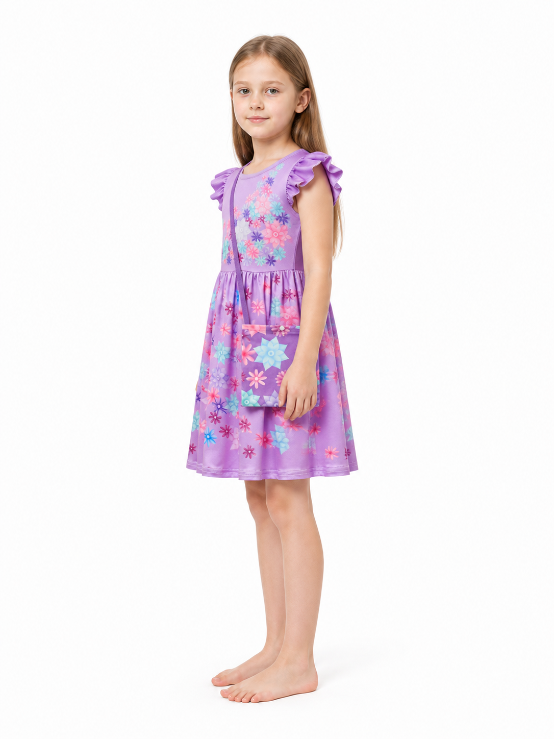 Floral Print Carnival Dress with Handbag side view
