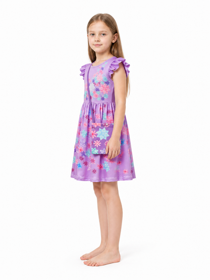Floral Print Carnival Dress with Handbag side view