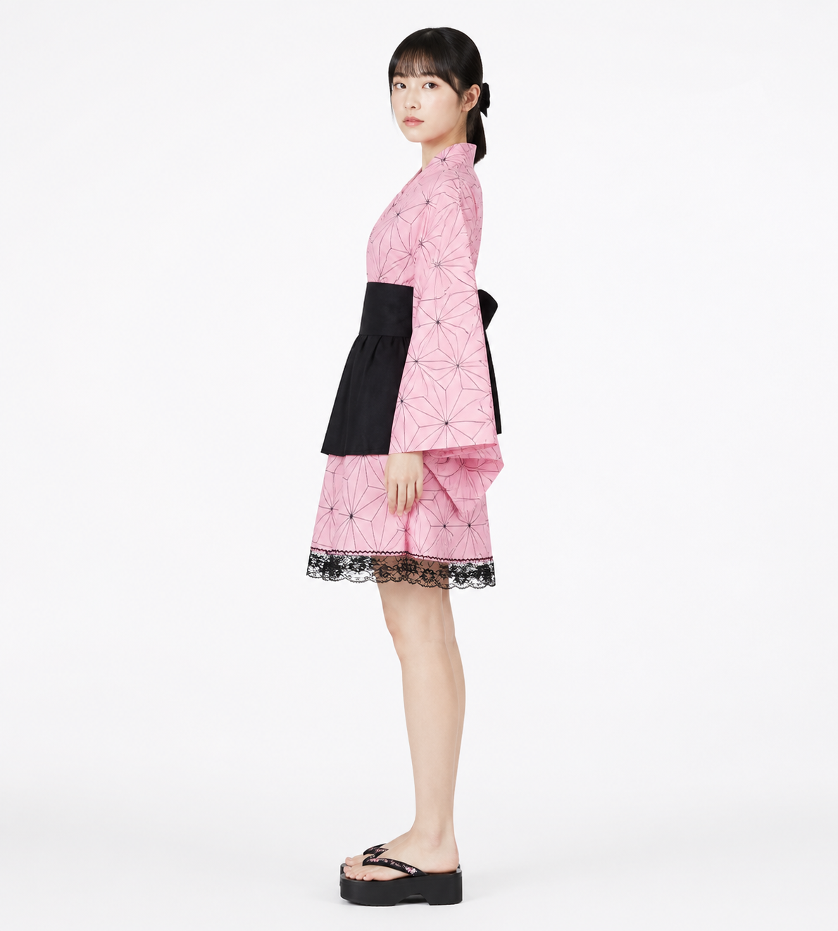 Short Kimono-Style Dress with Lace and Bow side view