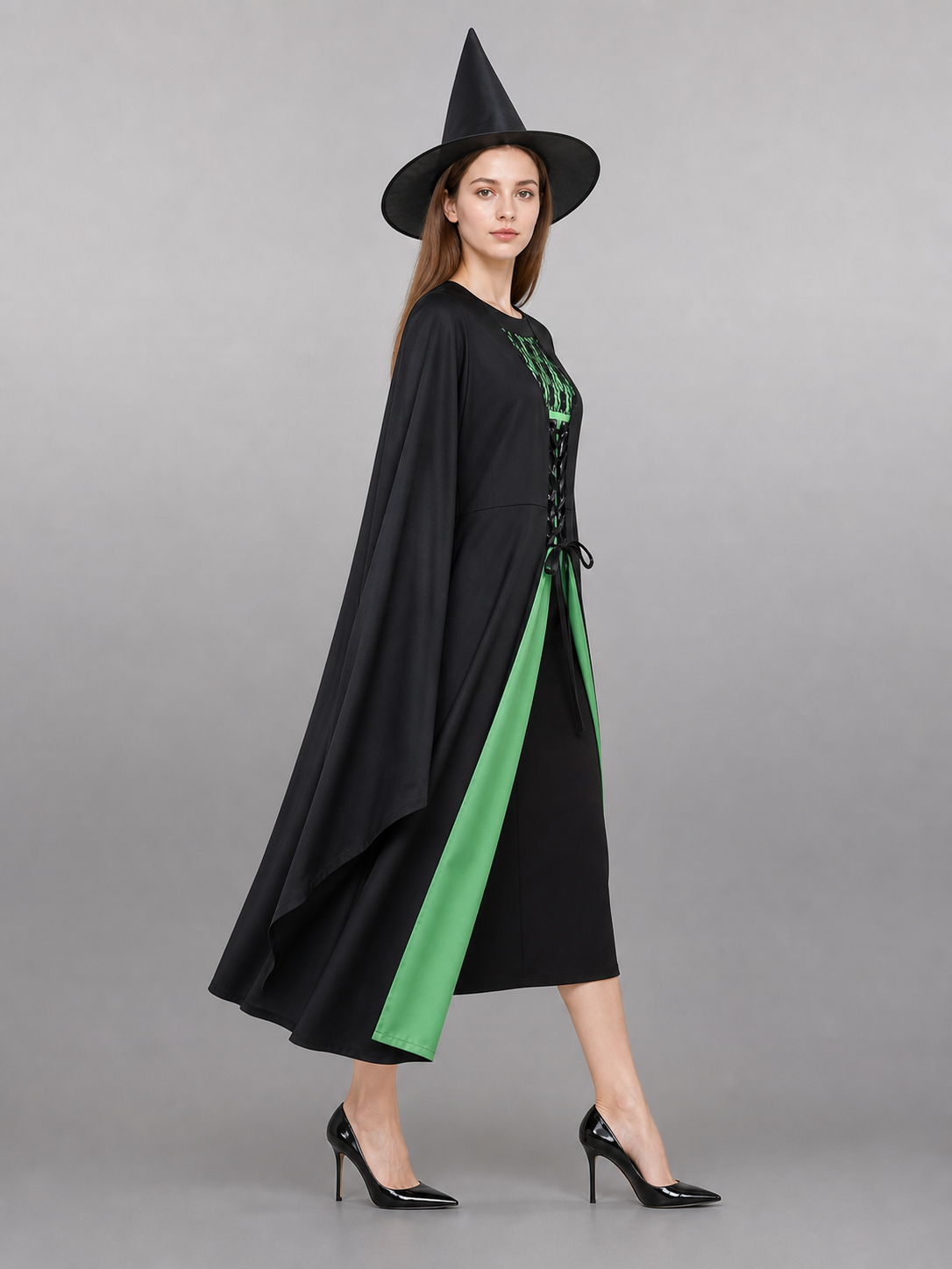 Witch Costume with Pointed Hat, Black