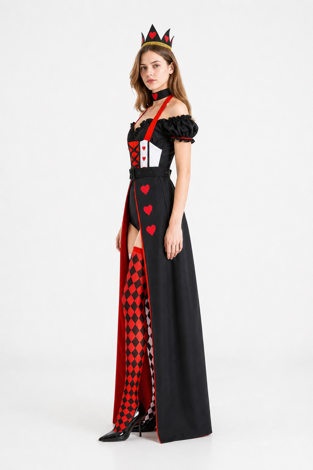 Red Queen Costume with Crown side view