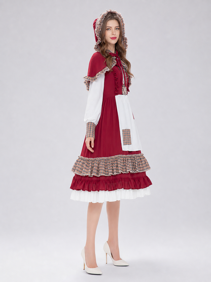 Little Red Riding Hood Costume: Dress with Apron and Cape
