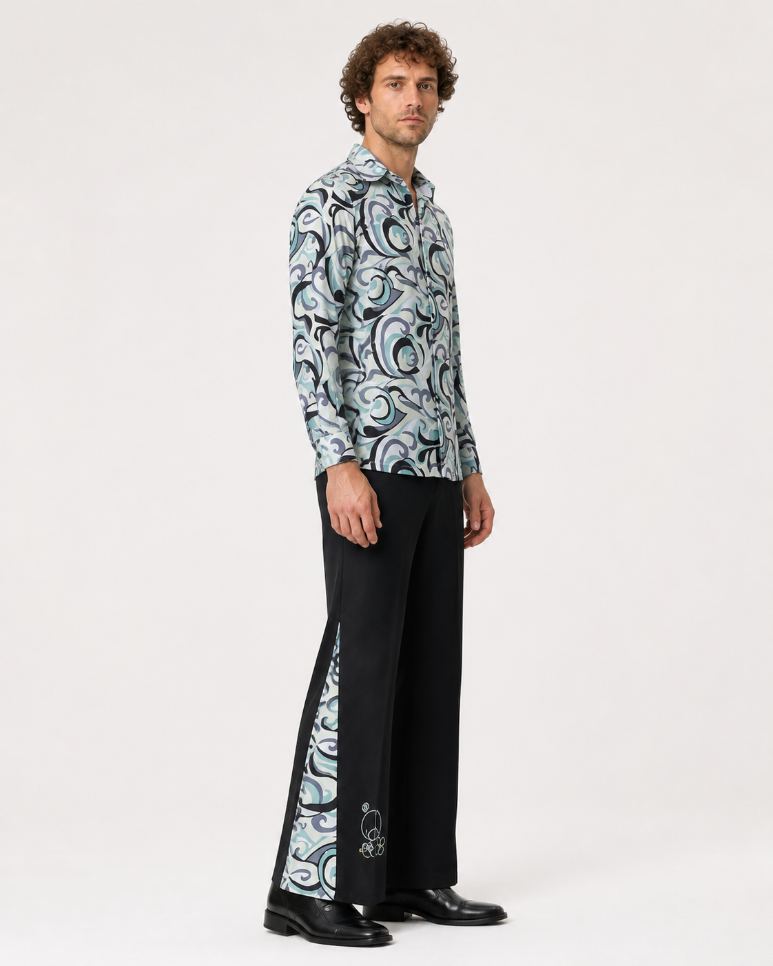 Vintage Stage Costume with Flared Pants and Pattern side view