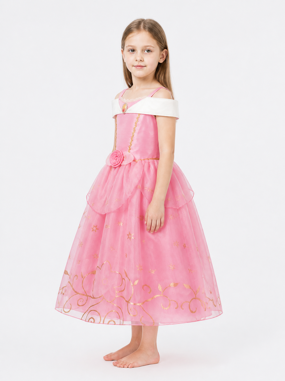 Pink Princess Dress with Gold Stars side view