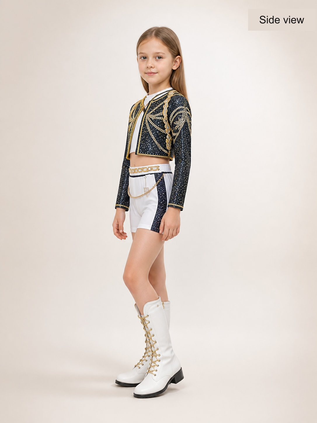 Kids' Black and White K-Pop Stage Costume Set side view