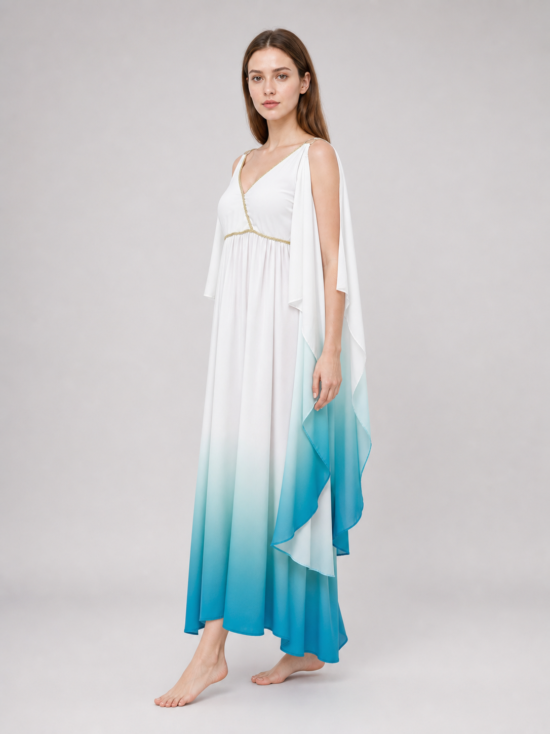 Gradient Maxi Dress with Gold Trim