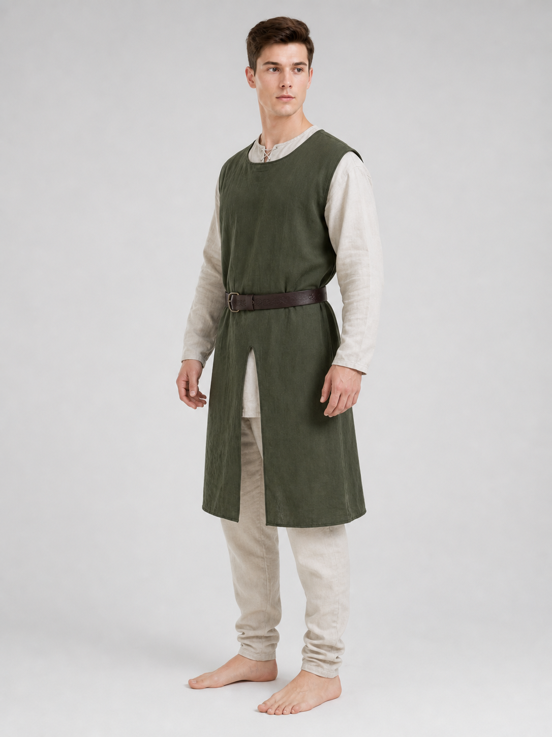 Green Cotton-Linen Sleeveless Tunic