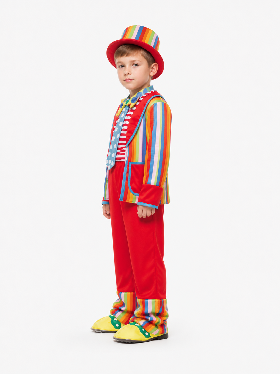 Clown Costume with Striped Top and Hat side view