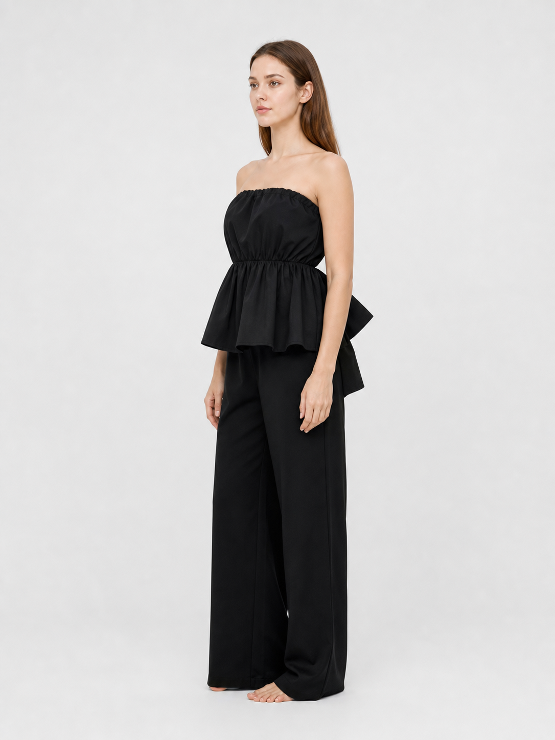 Black Bandeau Dress with a Ruched Top