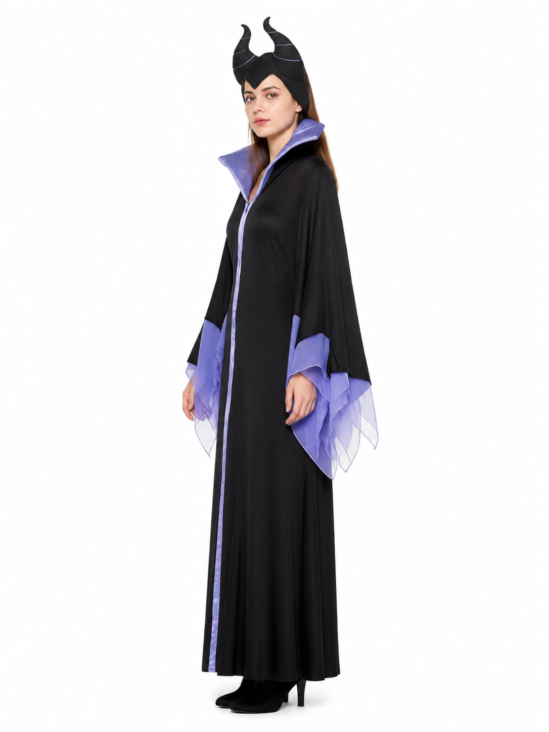 Black and Purple Wide-Sleeve Robe Costume side view