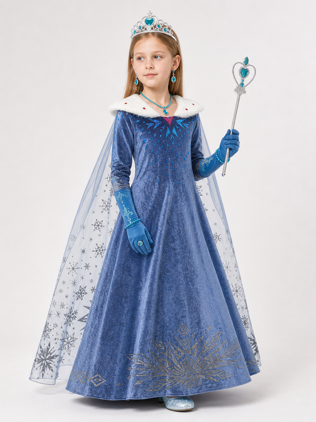 Snow Queen Halloween Costume with Cape side view