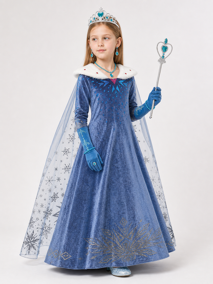 Snow Queen Halloween Costume with Cape side view