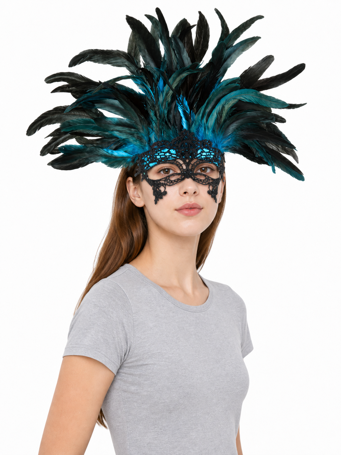 Carnival Feather Headpiece with Mask