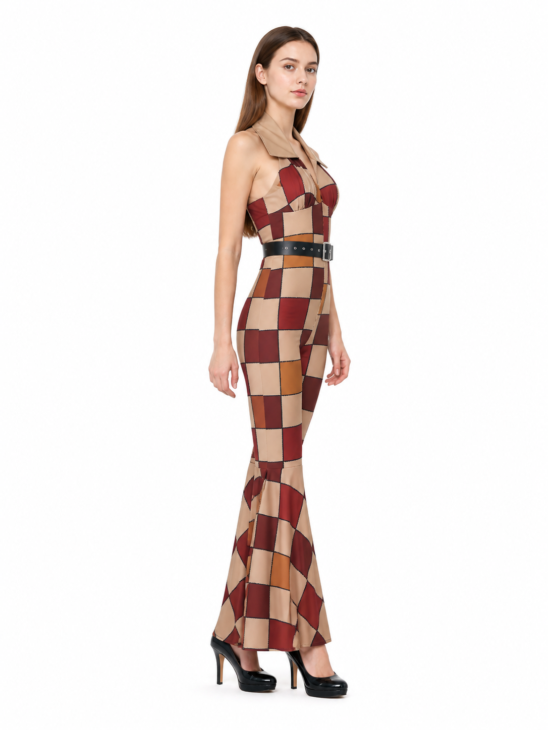 Jumpsuit with Geometric Print and Flared Pants side view
