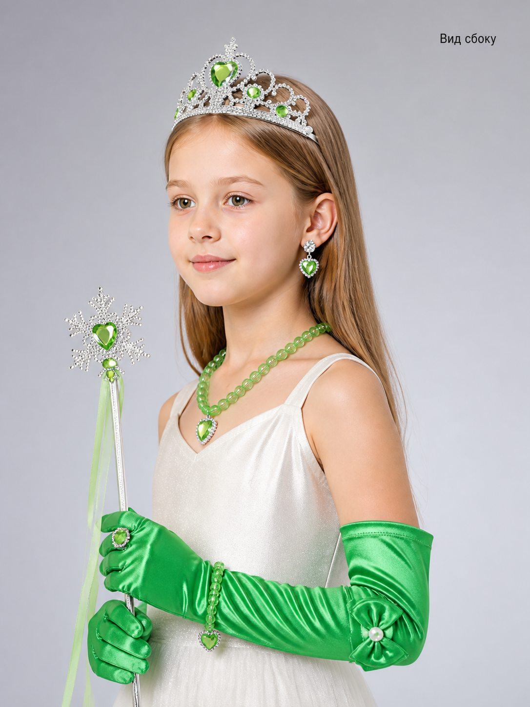 Carnival Crown Headpiece with Green and Silver side view