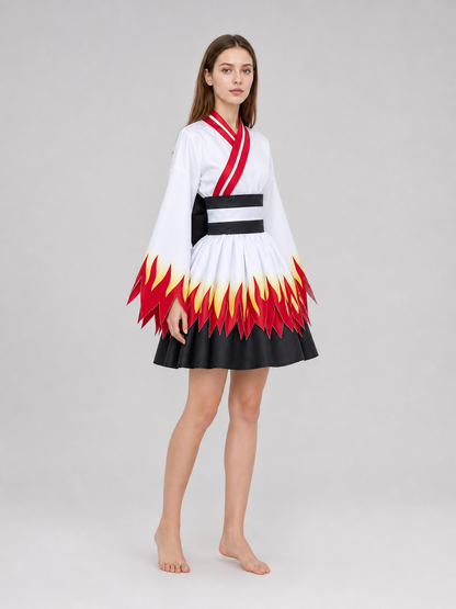 Kimono-Style Cosplay Dress with a Flame Pattern
