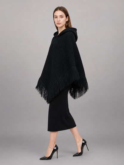 Triangular Hooded Poncho Cape with Belt