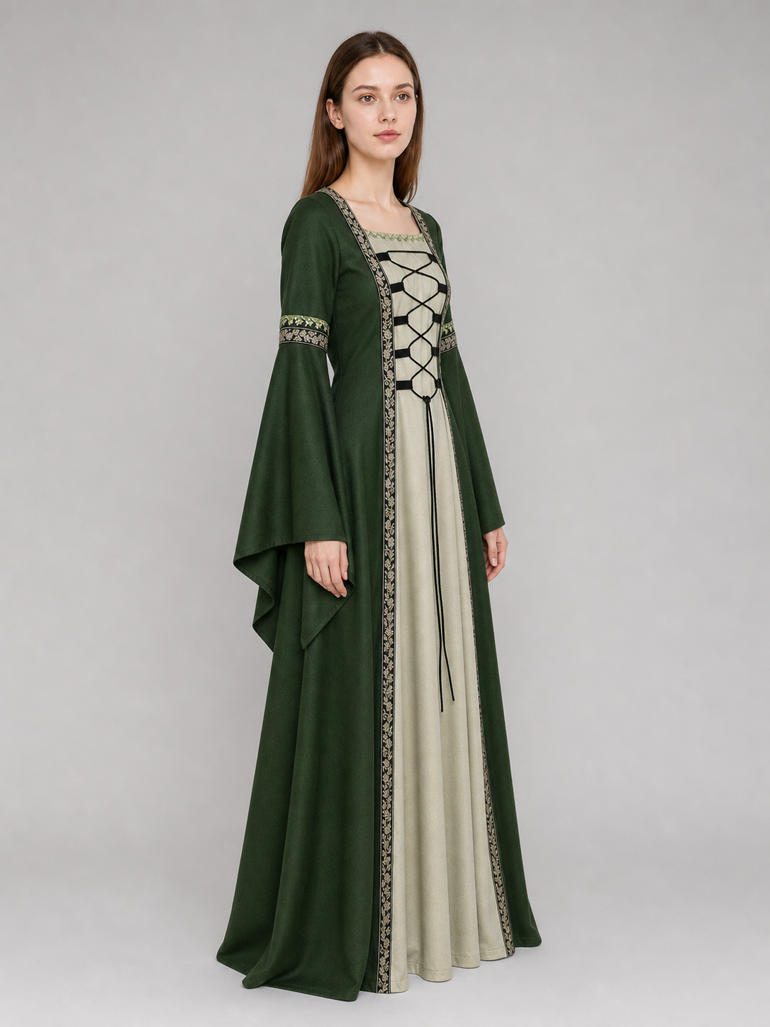 Historical Renaissance Long Dress with Lace-Up Detail
