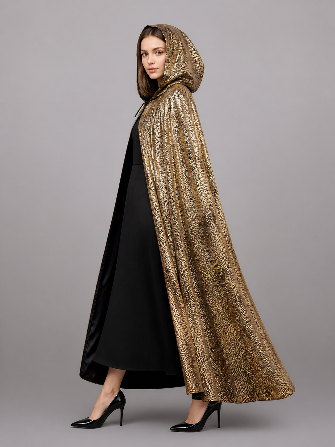 Black and Gold Hooded Carnival Cloak
