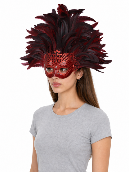 Carnival headpiece with feathers and mask