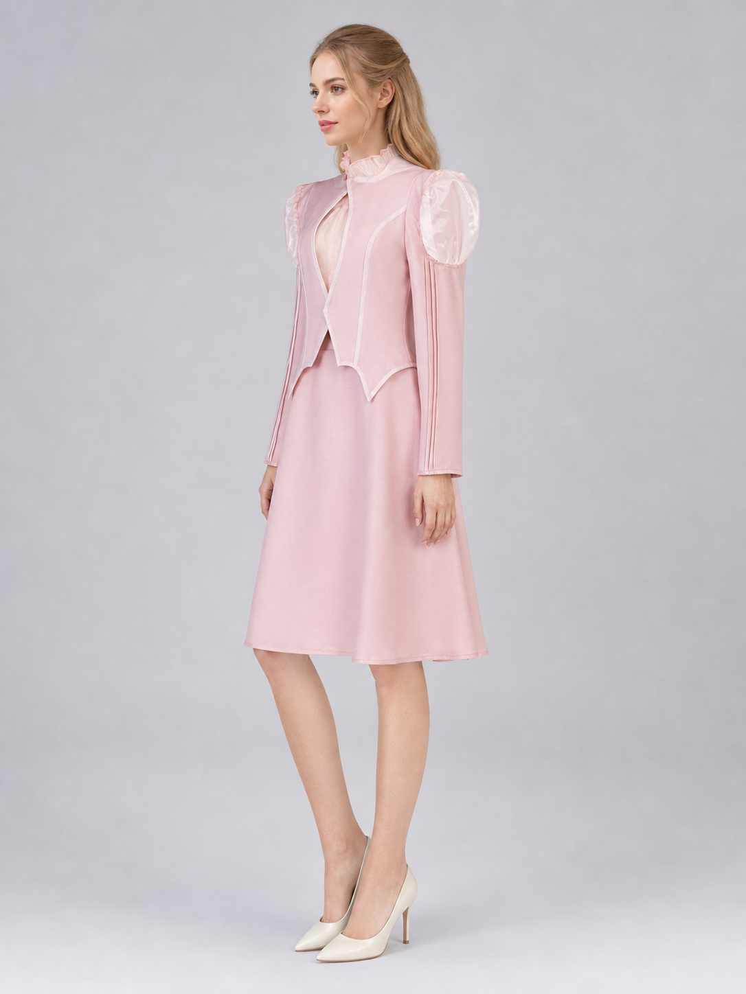 Glinda Cosplay Costume, Pink Dress with Puff Sleeves