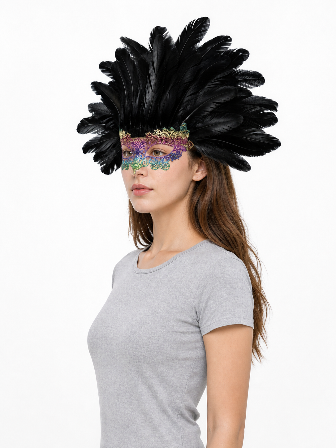 Carnival Feather Headpiece with Mask