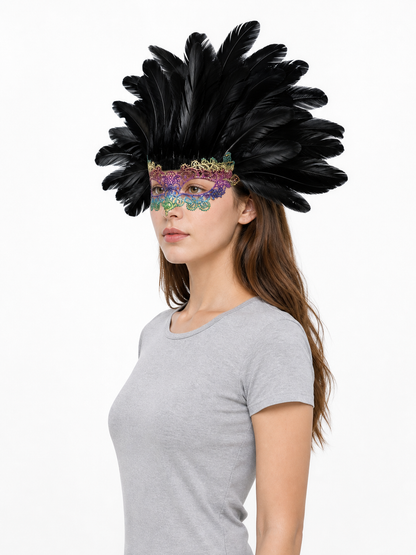 Carnival Feather Headpiece with Mask