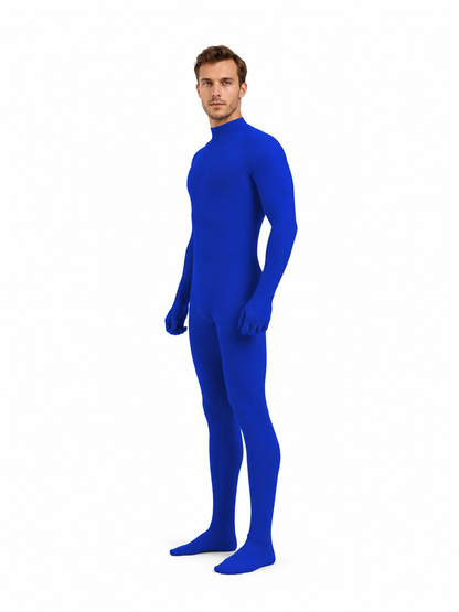 Royal Blue Halloween Jumpsuit with Covered Hands and Feet side view