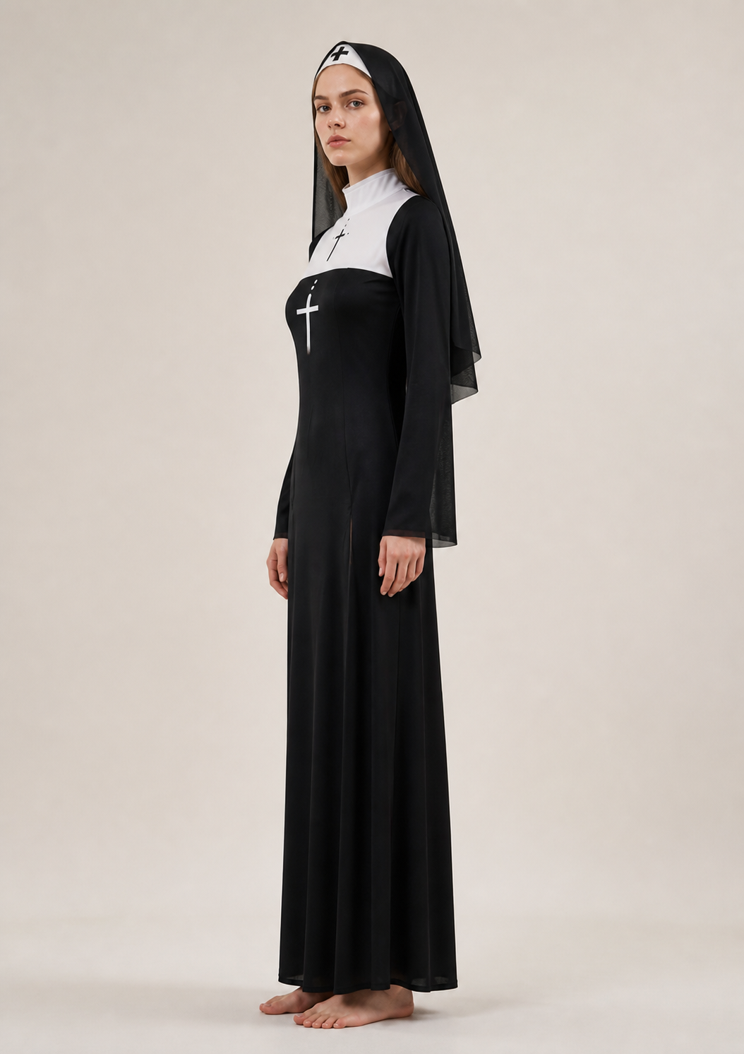 Long Costume with White Cross and Hood