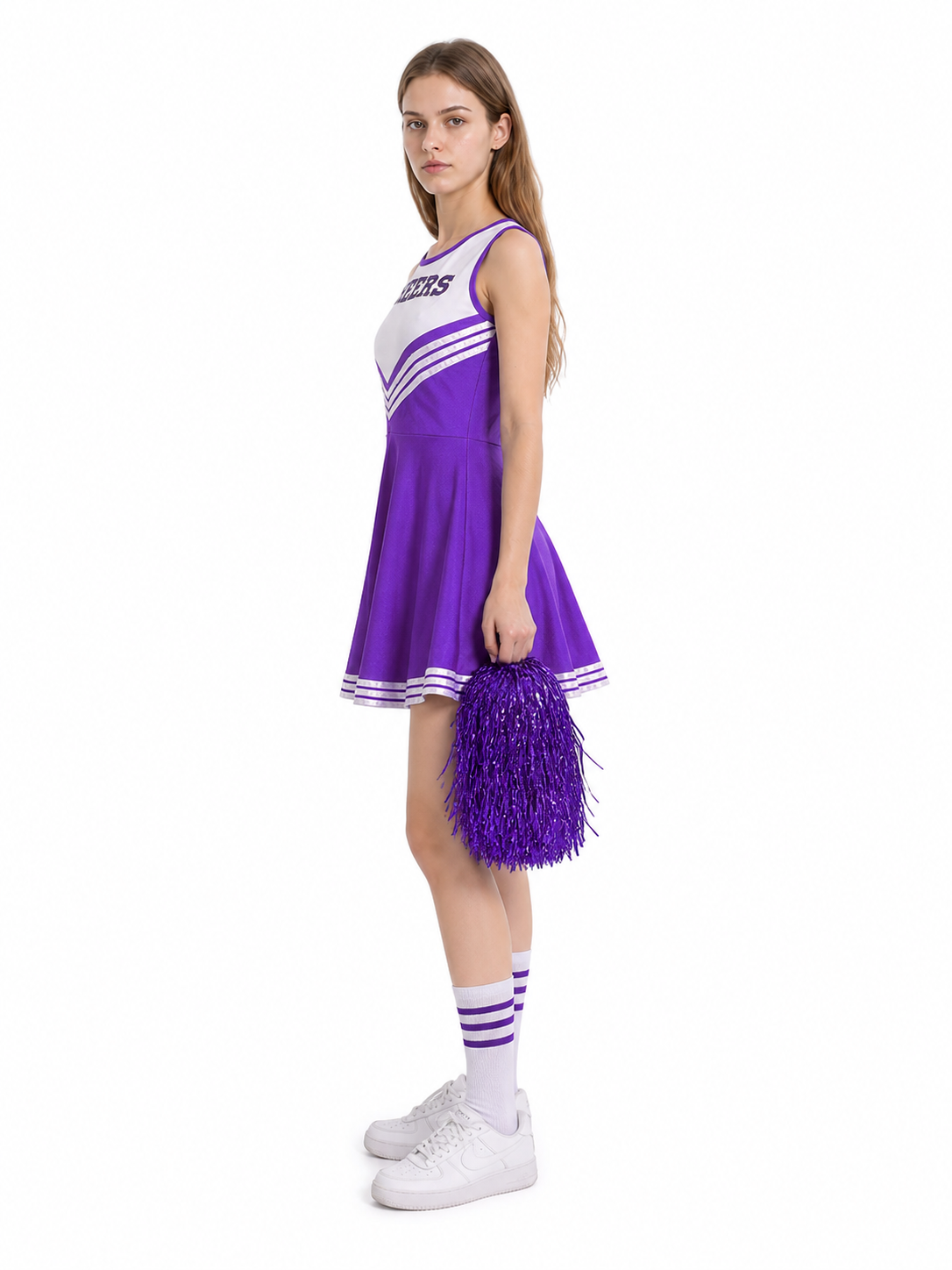Sleeveless Cheerleading Dress with Pom-Pom side view