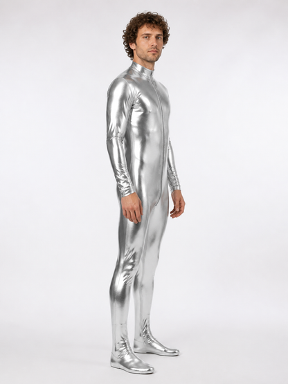 Glossy Silver Stage Jumpsuit side view