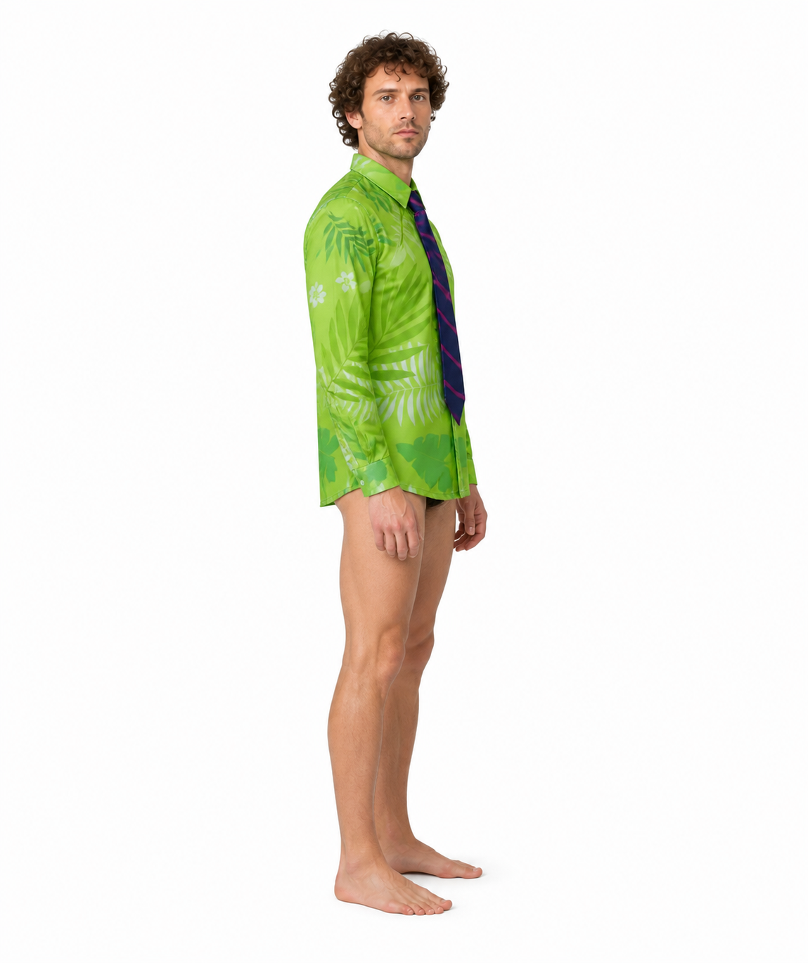 Nick Shirt with Tie, Leaf and Flower Print side view