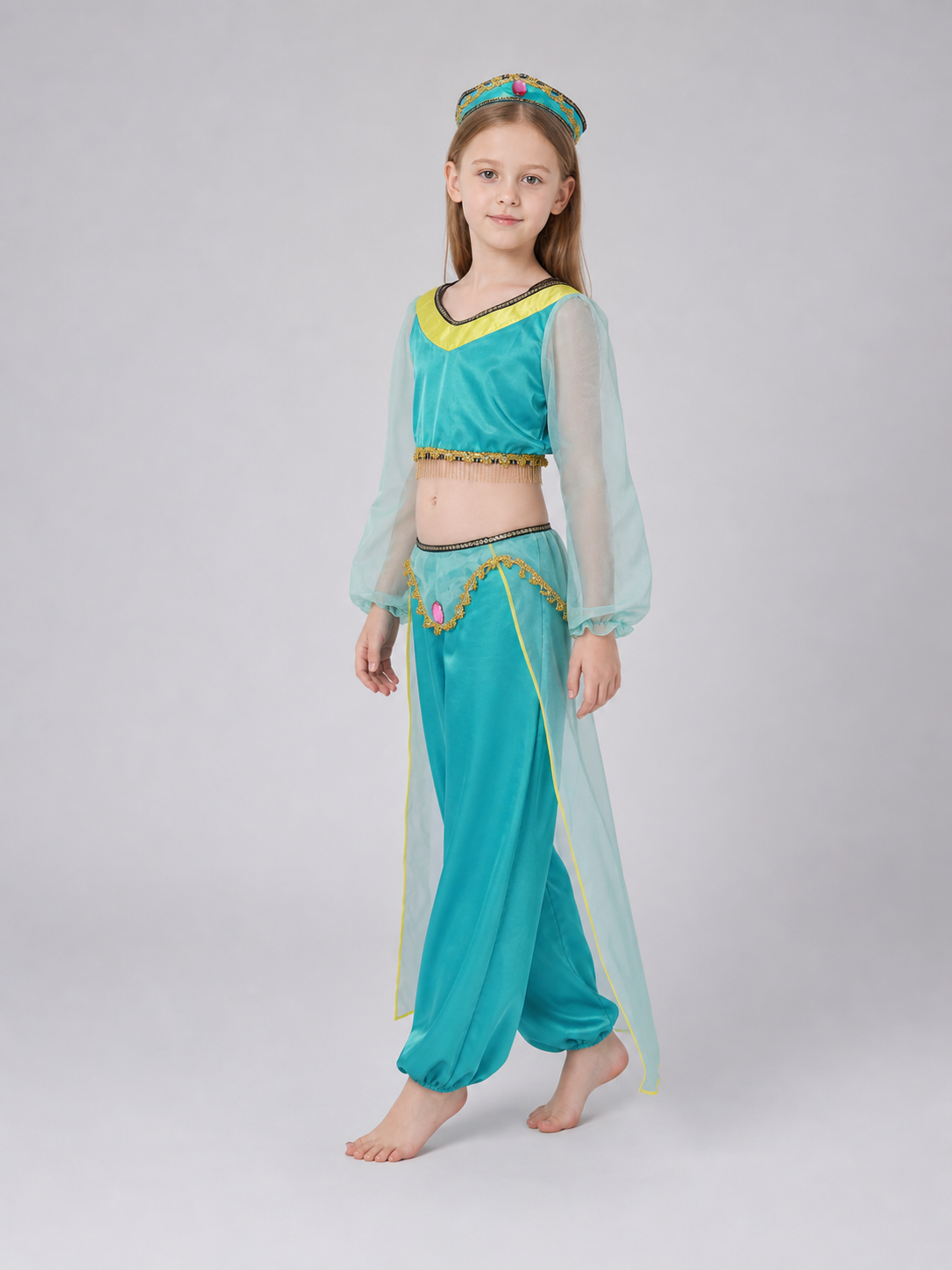 Children's dance costume, green, with headband