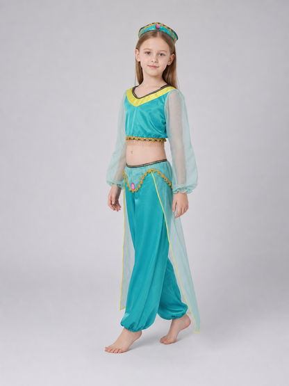 Children's dance costume, green, with headband