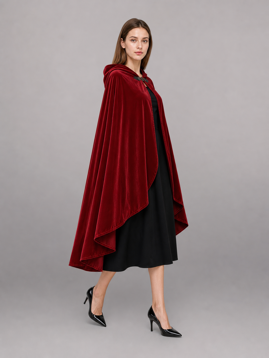 Red medieval carnival cloak with hood