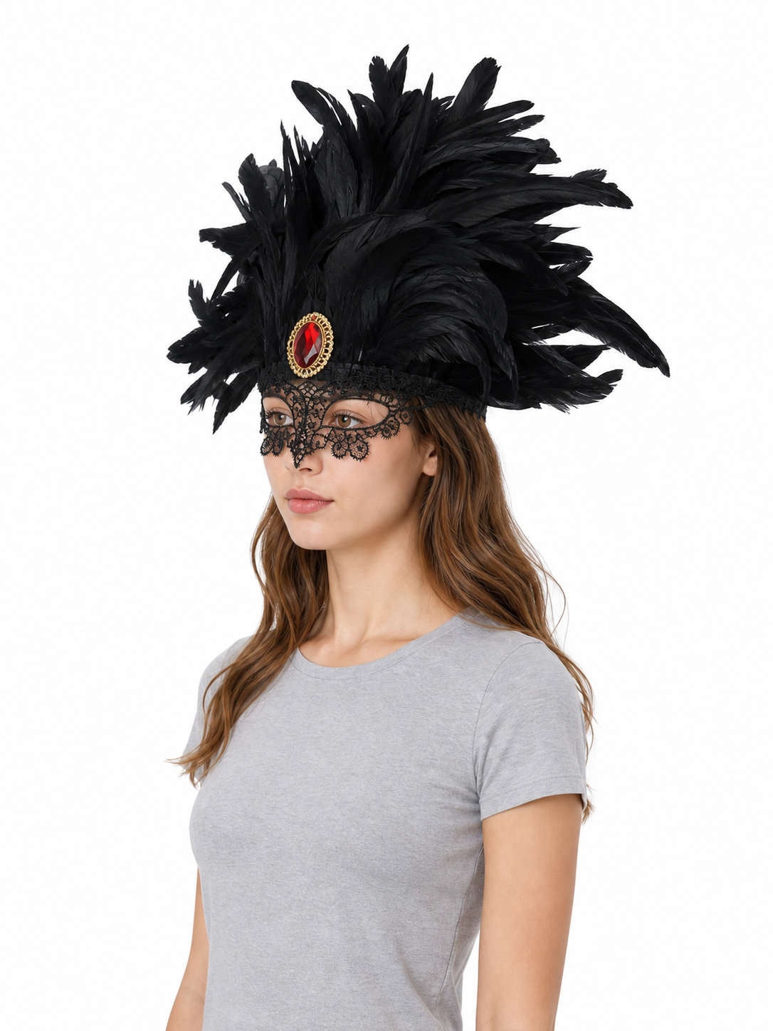 Carnival headpiece with black feathers