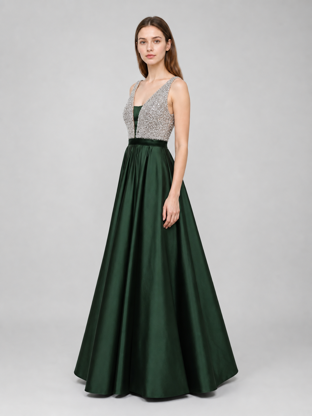 Sleeveless Evening Dress with a V-Neckline