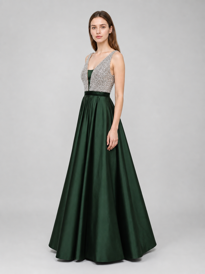Sleeveless Evening Dress with a V-Neckline