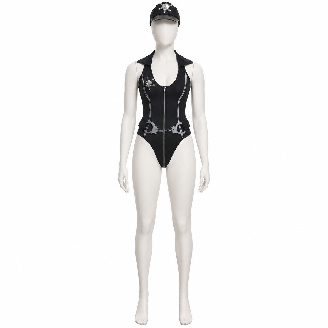 Sleeveless Police Costume with Zipper and Handcuffs side view