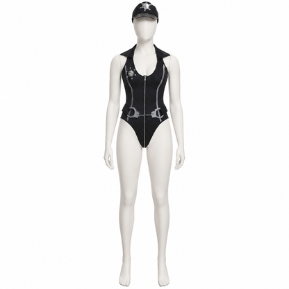 Sleeveless Police Costume with Zipper and Handcuffs side view