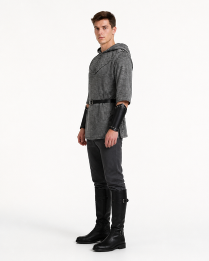 Hooded Knight Costume with Belt and Greaves side view