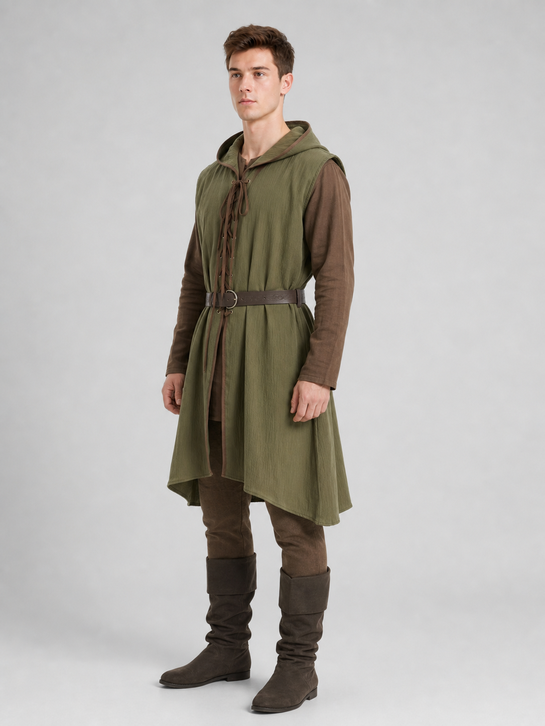 Medieval Cotton-Linen Hooded Tunic