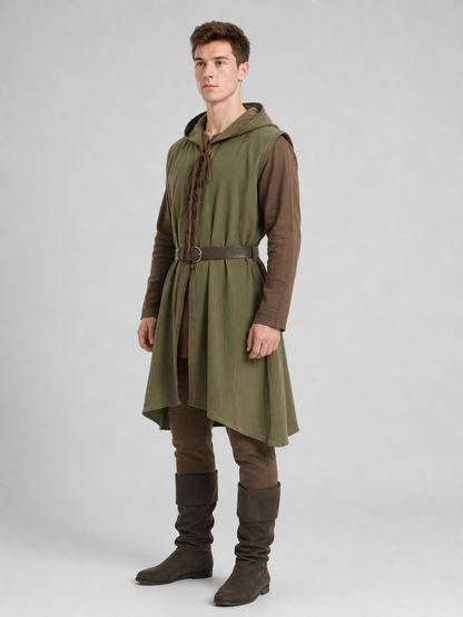 Medieval Cotton-Linen Hooded Tunic