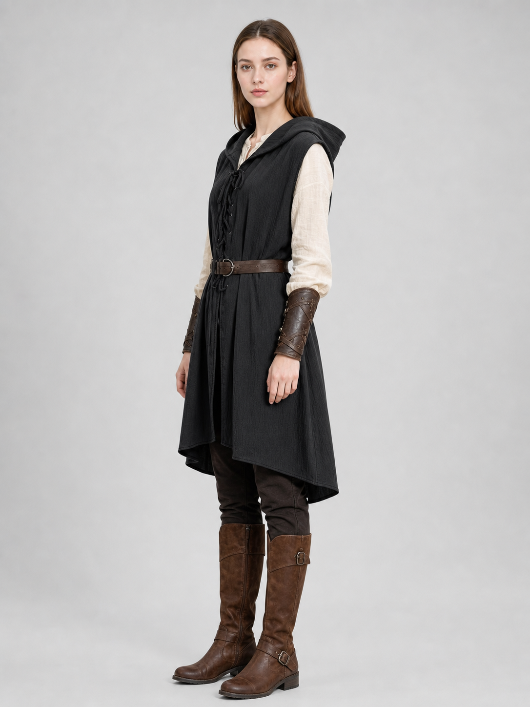 Medieval Cotton-Linen Hooded Tunic