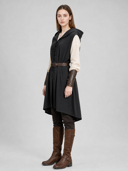 Medieval Cotton-Linen Hooded Tunic