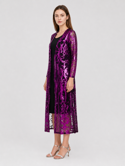 Long Sequin Dress with Sheer Hem